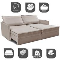 Sofá Sem Caixa Retrátil Baú 1,75m Lounge Linho Bege Claro Cama inBox