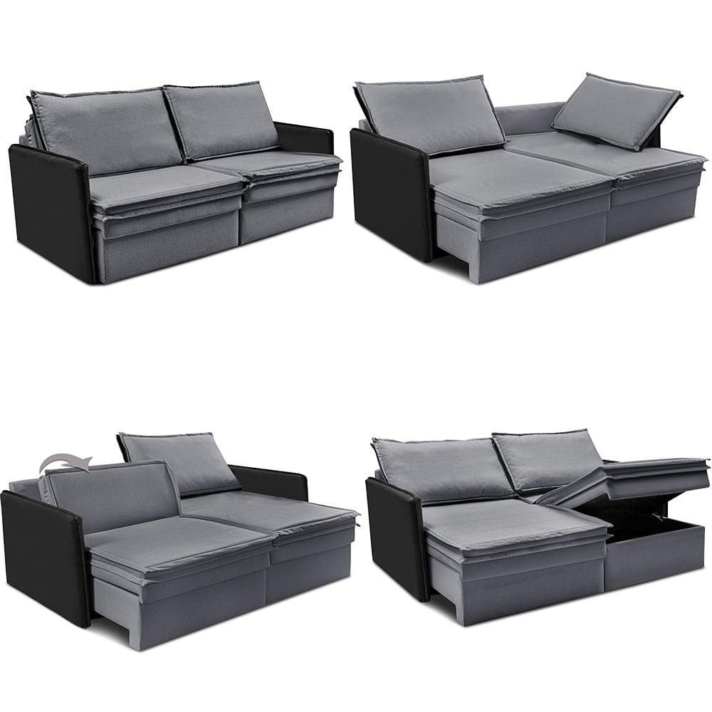 Sofá Sem Caixa Retrátil Baú 1,95m Cama inBox Grace Tecido Linho e Courino Cinza Escuro - 2