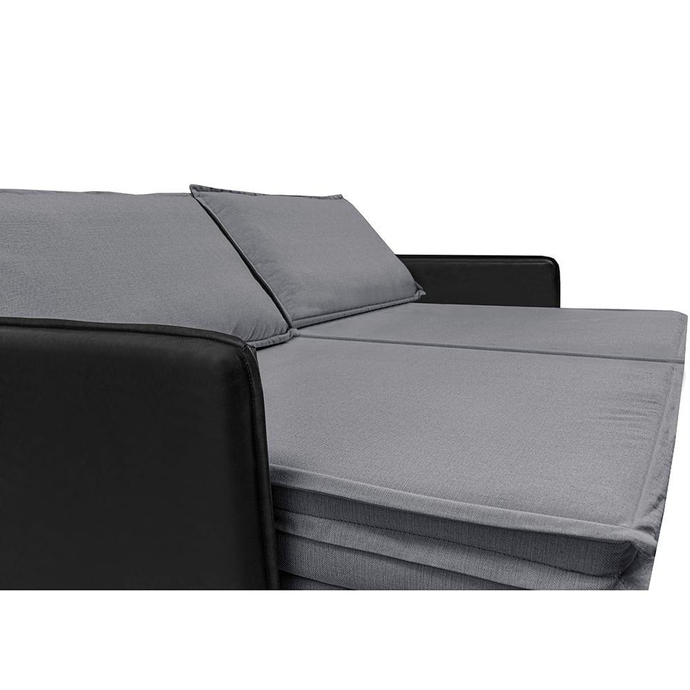 Sofá Sem Caixa Retrátil Baú 1,95m Cama inBox Grace Tecido Linho e Courino Cinza Escuro - 5