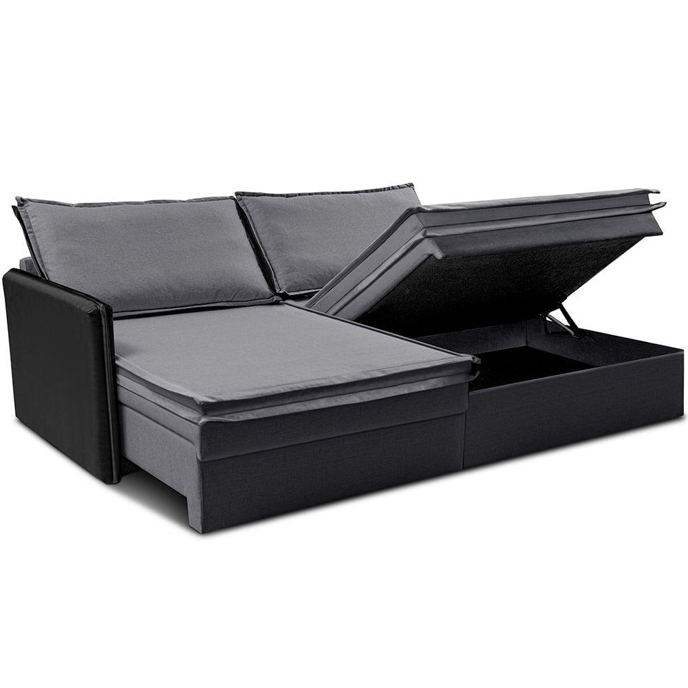 Sofá Sem Caixa Retrátil Baú 1,95m Cama inBox Grace Tecido Linho e Courino Cinza Escuro - 8