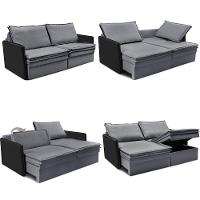 Sofá Sem Caixa Retrátil Baú 1,95m Cama inBox Grace Tecido Linho e Courino Cinza Escuro - 2