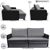 Sofá Sem Caixa Retrátil Baú 1,95m Cama inBox Grace Tecido Linho e Courino Cinza Escuro - 3