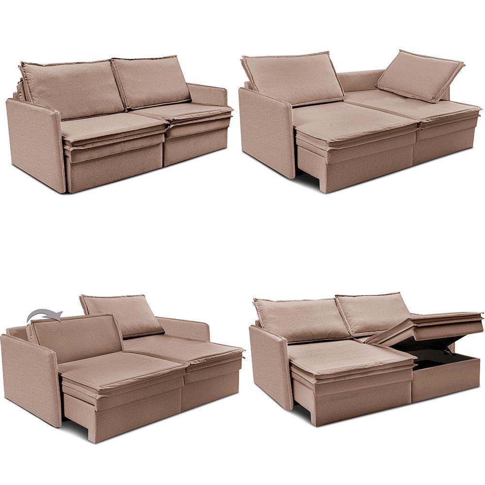 Sofá Sem Caixa Retrátil Baú 1,75m Lounge Linho Bege Escuro Cama inBox - 2