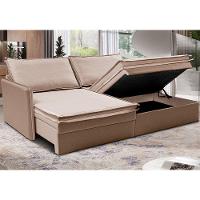 Sofá Sem Caixa Retrátil Baú 1,75m Lounge Linho Bege Escuro Cama inBox - 1