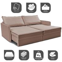 Sofá Sem Caixa Retrátil Baú 1,75m Lounge Linho Bege Escuro Cama inBox