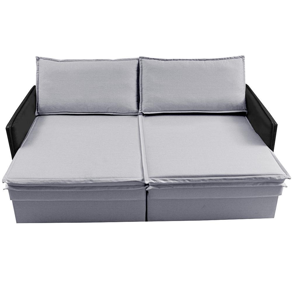 Sofá Sem Caixa Retrátil Baú 1,75m Cama inBox Grace Tecido Linho e Courino Cinza Claro - 6