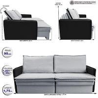Sofá Sem Caixa Retrátil Baú 1,75m Cama inBox Grace Tecido Linho e Courino Cinza Claro - 3