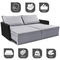 Sofá Sem Caixa Retrátil Baú 1,75m Cama inBox Grace Tecido Linho e Courino Cinza Claro