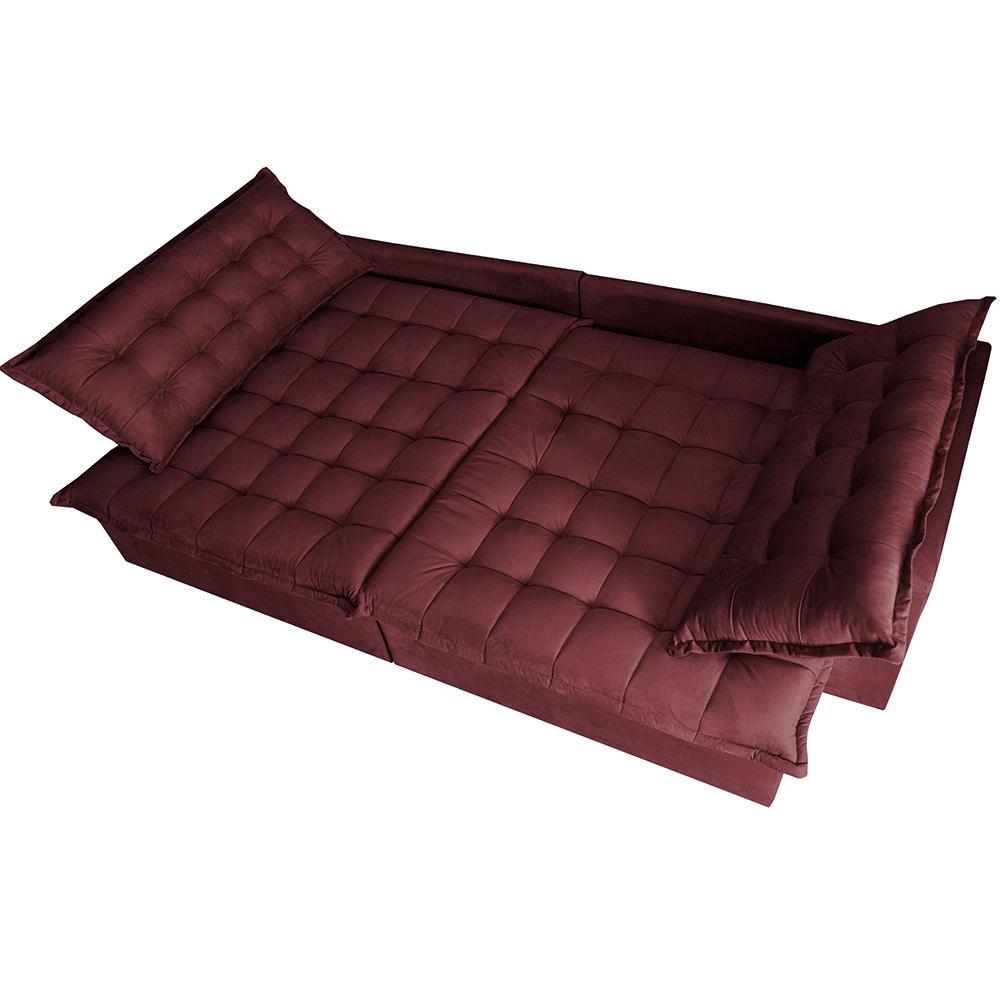 Sofá Retrátil Reclinável e Cama 2,35m Cama inBox Flex Suede Velusoft Vinho - 5