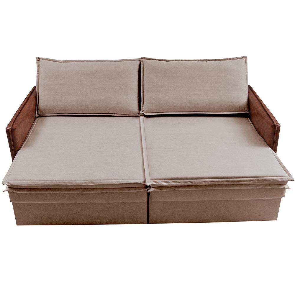 Sofá Sem Caixa Retrátil Baú 1,75m Cama inBox Grace Tecido Linho e Courino Bege Escuro - 6