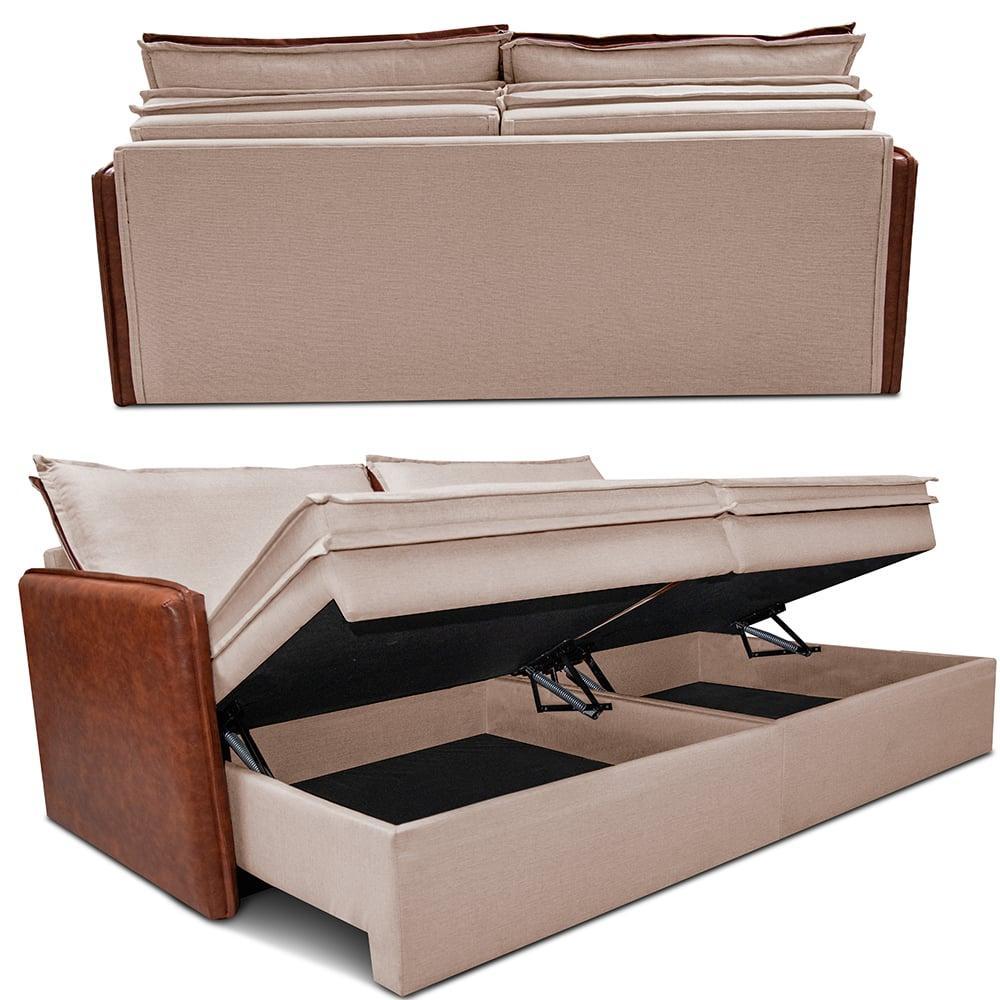 Sofá Sem Caixa Retrátil Baú 1,75m Cama inBox Grace Tecido Linho e Courino Bege Escuro - 7