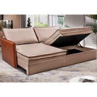 Sofá Sem Caixa Retrátil Baú 1,75m Cama inBox Grace Tecido Linho e Courino Bege Escuro - 1