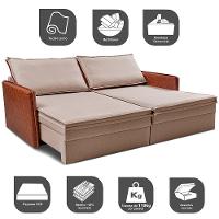 Sofá Sem Caixa Retrátil Baú 1,75m Cama inBox Grace Tecido Linho e Courino Bege Escuro