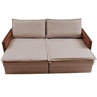 Sofá Sem Caixa Retrátil Baú 1,75m Cama inBox Grace Tecido Linho e Courino Bege Escuro - 6