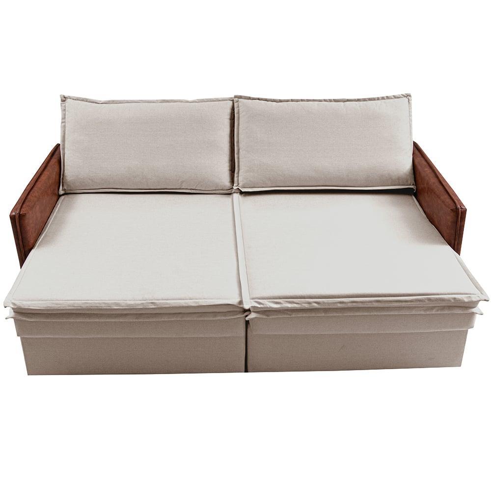 Sofá Sem Caixa Retrátil Baú 1,95m Cama inBox Grace Tecido Linho e Courino Bege Claro - 6