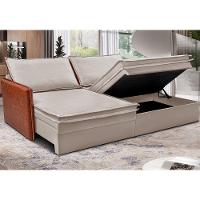 Sofá Sem Caixa Retrátil Baú 1,95m Cama inBox Grace Tecido Linho e Courino Bege Claro - 1