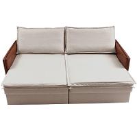 Sofá Sem Caixa Retrátil Baú 1,95m Cama inBox Grace Tecido Linho e Courino Bege Claro - 6
