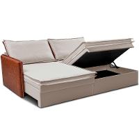 Sofá Sem Caixa Retrátil Baú 1,95m Cama inBox Grace Tecido Linho e Courino Bege Claro - 8