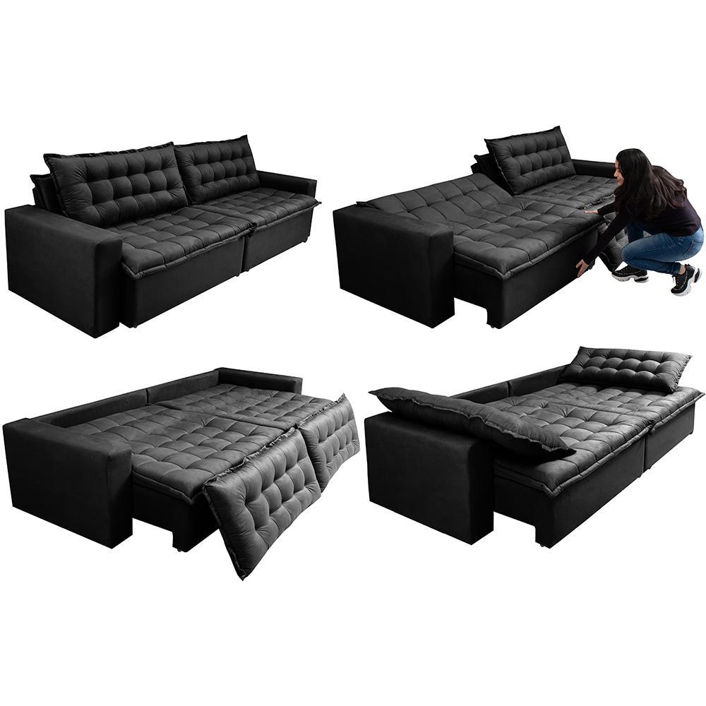 Sofá Retrátil Reclinável e Cama 2,95m Cama inBox Flex Suede Velusoft Preto - 7