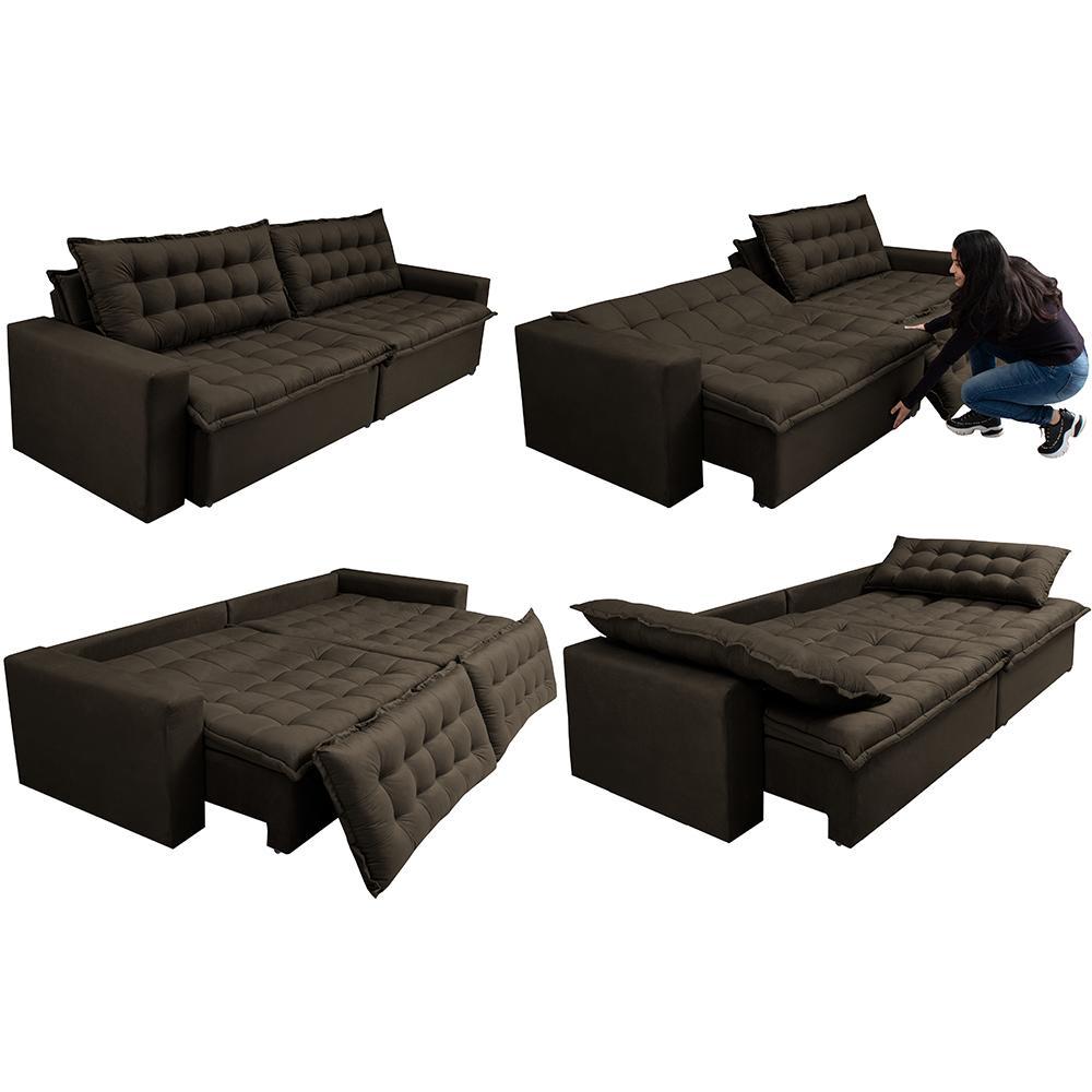 Sofá Retrátil Reclinável e Cama 2,75m Cama inBox Flex Suede Velusoft Café - 7
