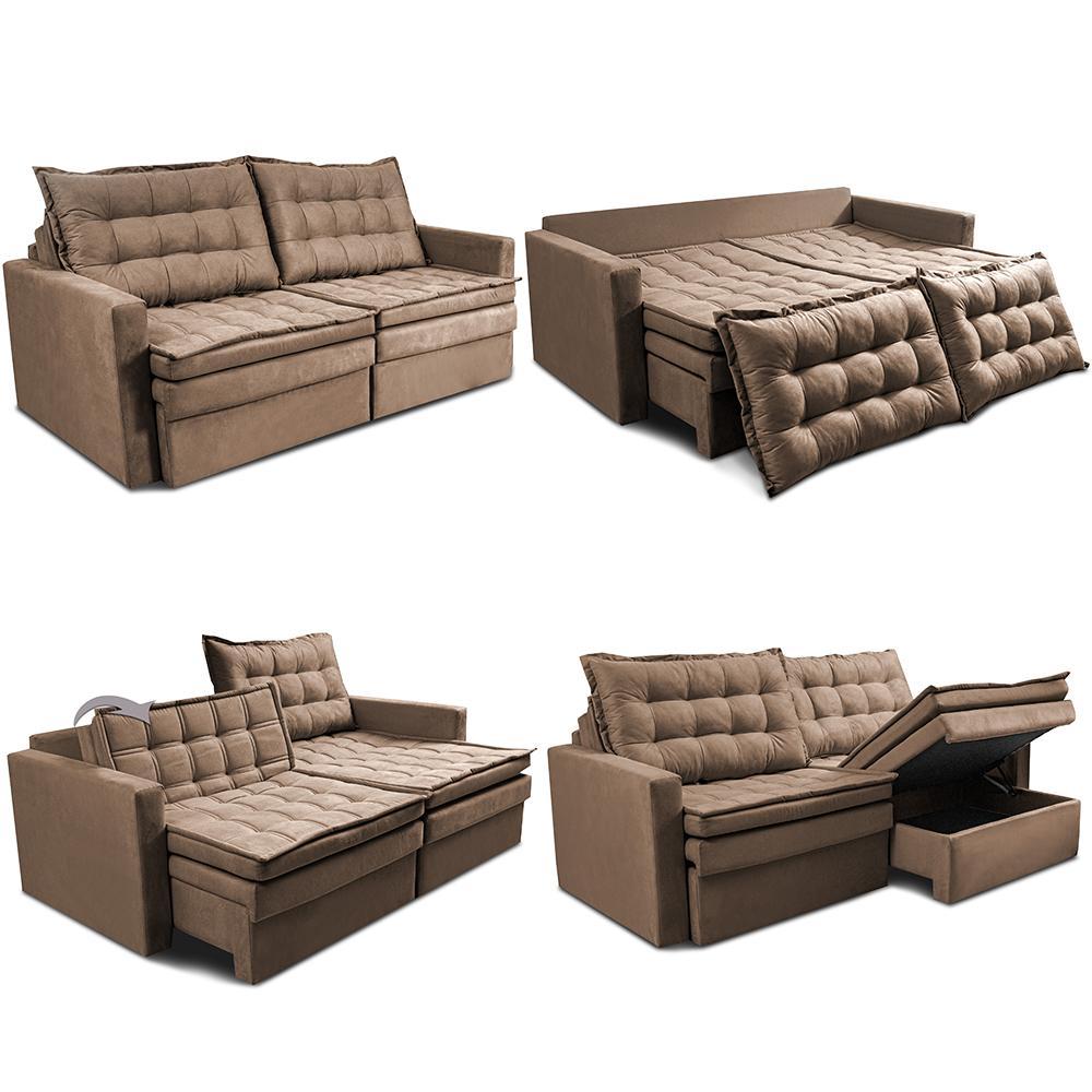 Sofá Sem Caixa Retrátil Baú 1,80m Cama inBox Secret Suede Velusoft Castor - 2