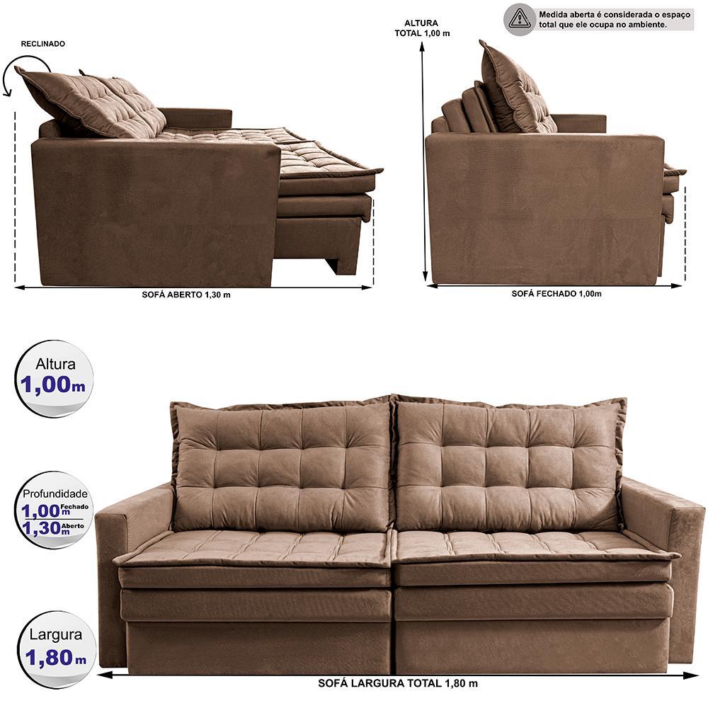 Sofá Sem Caixa Retrátil Baú 1,80m Cama inBox Secret Suede Velusoft Castor - 3