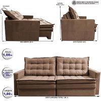 Sofá Sem Caixa Retrátil Baú 1,80m Cama inBox Secret Suede Velusoft Castor - 3