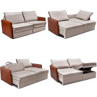 Sofá Sem Caixa Retrátil Baú 1,75m Cama inBox Grace Tecido Linho e Courino Bege Claro - 2