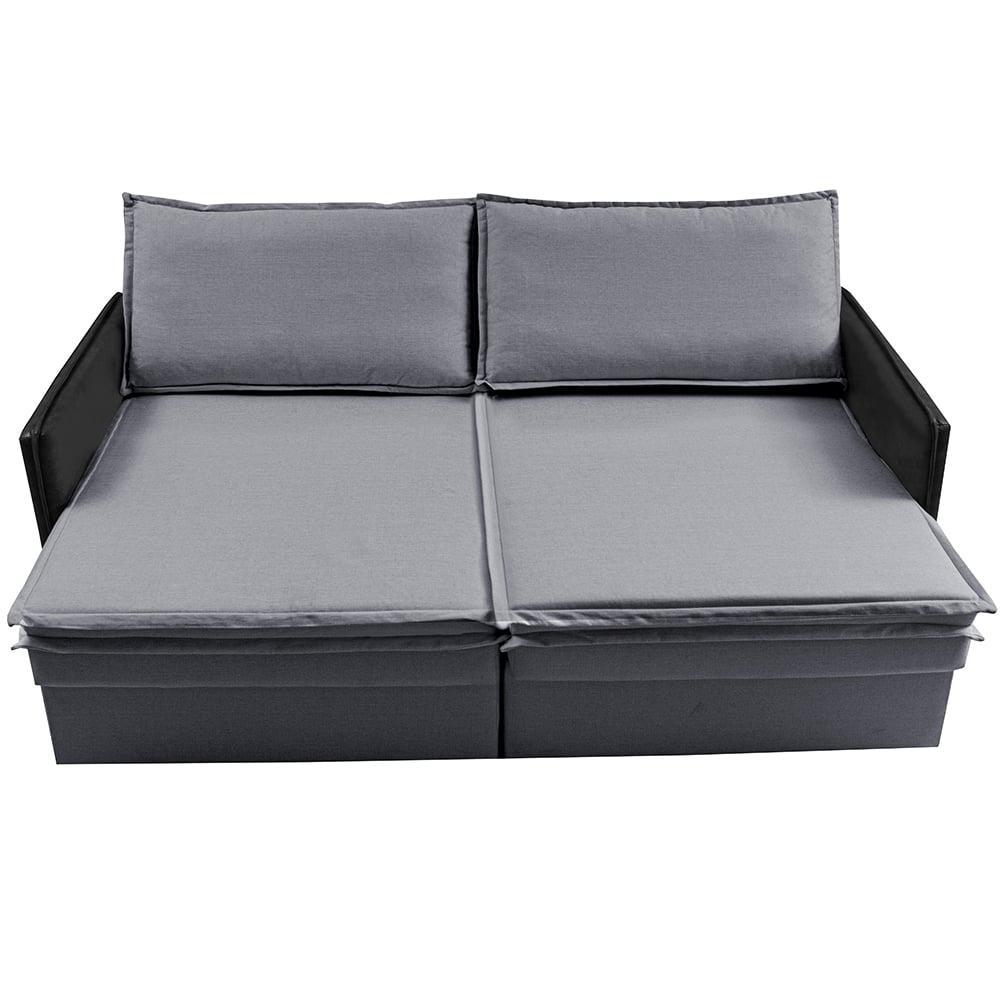 Sofá Sem Caixa Retrátil Baú 1,75m Cama inBox Grace Tecido Linho e Courino Cinza Escuro - 6