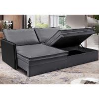 Sofá Sem Caixa Retrátil Baú 1,75m Cama inBox Grace Tecido Linho e Courino Cinza Escuro - 1