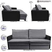 Sofá Sem Caixa Retrátil Baú 1,75m Cama inBox Grace Tecido Linho e Courino Cinza Escuro - 3