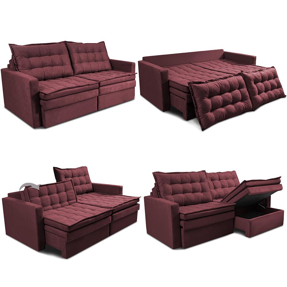 Sofá Sem Caixa Retrátil Baú 1,60m Cama inBox Secret Suede Velusoft Vinho - 2