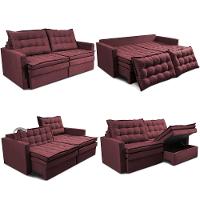 Sofá Sem Caixa Retrátil Baú 1,60m Cama inBox Secret Suede Velusoft Vinho - 2