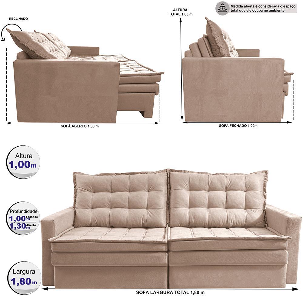 Sofá Sem Caixa Retrátil Baú 1,80m Cama inBox Secret Suede Velusoft Bege - 3