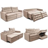 Sofá Sem Caixa Retrátil Baú 1,80m Cama inBox Secret Suede Velusoft Bege - 2