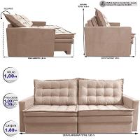 Sofá Sem Caixa Retrátil Baú 1,80m Cama inBox Secret Suede Velusoft Bege - 3