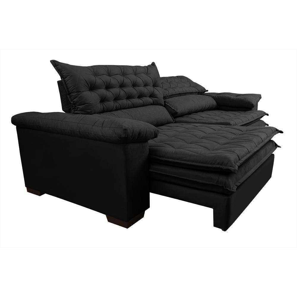 Sofá Retrátil e Reclinável Molas Ensacadas Cama inBox Botonê 2,92m Espuma Viscoelástico Suede Preto - 7