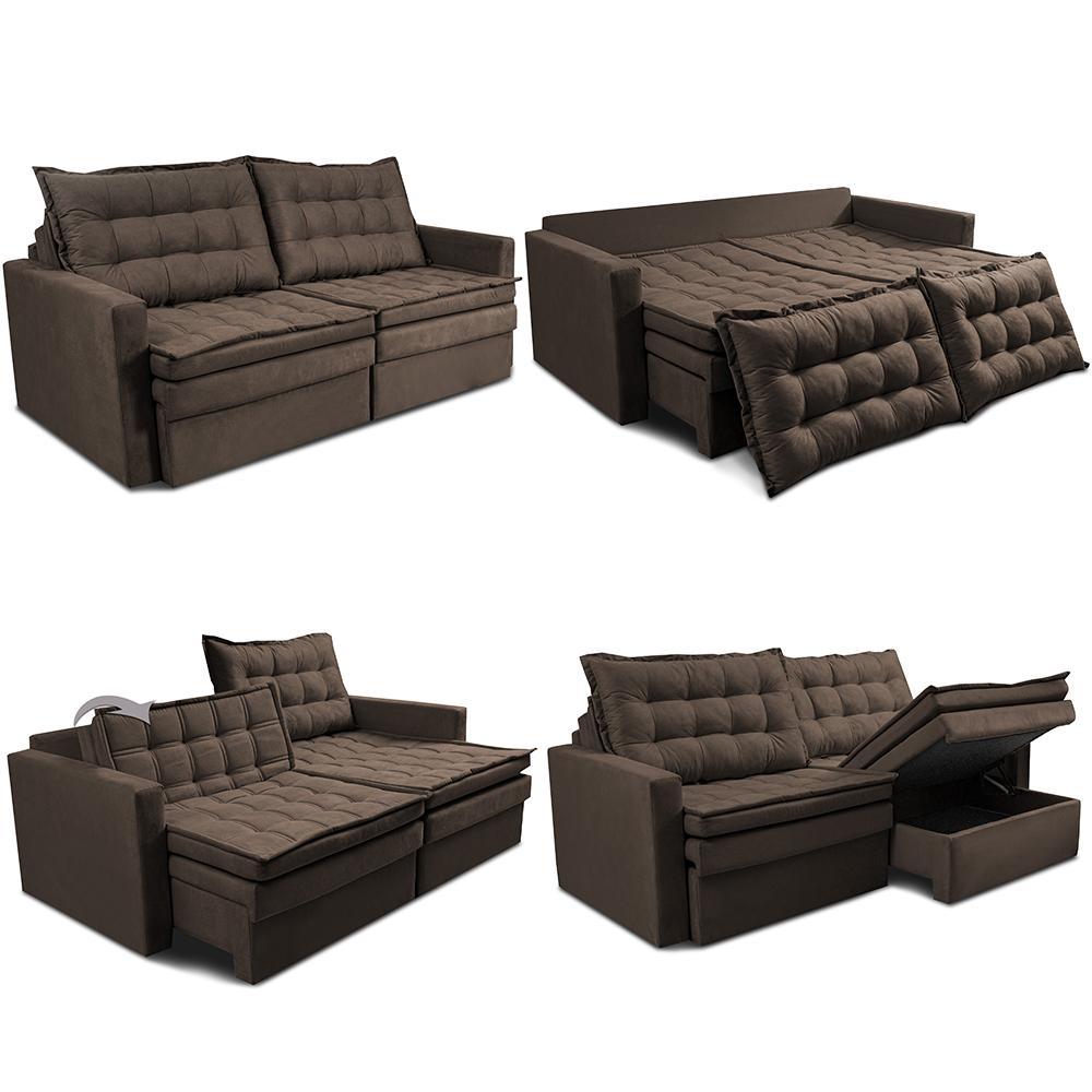 Sofá Sem Caixa Retrátil Baú 1,80m Cama inBox Secret Suede Velusoft Café - 2