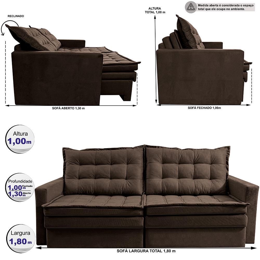 Sofá Sem Caixa Retrátil Baú 1,80m Cama inBox Secret Suede Velusoft Café - 3