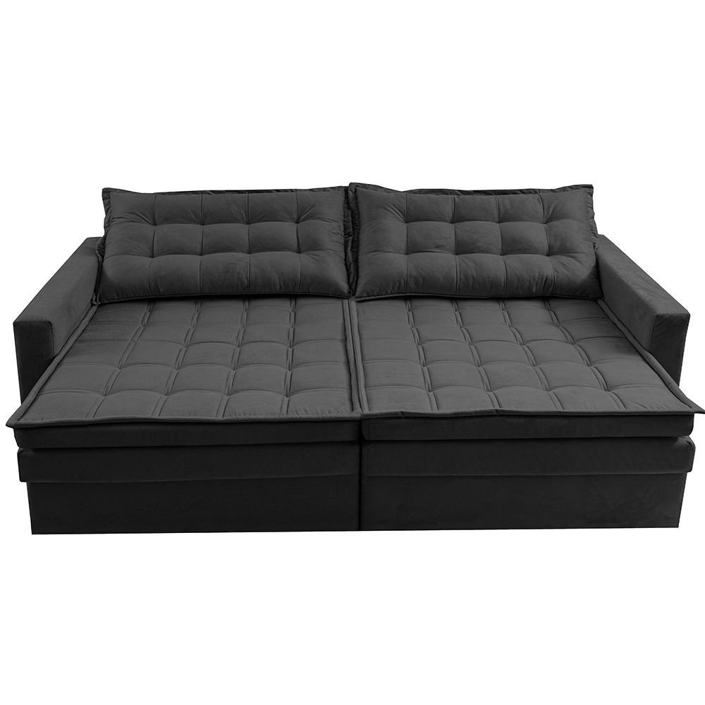 Sofá Sem Caixa Retrátil Baú 1,60m Cama inBox Secret Suede Velusoft Preto - 6