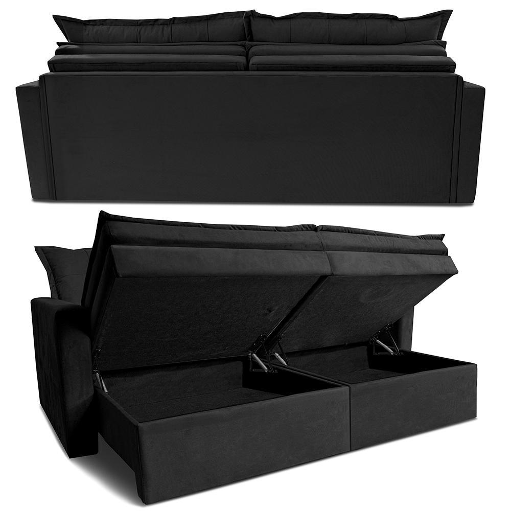 Sofá Sem Caixa Retrátil Baú 1,60m Cama inBox Secret Suede Velusoft Preto - 7