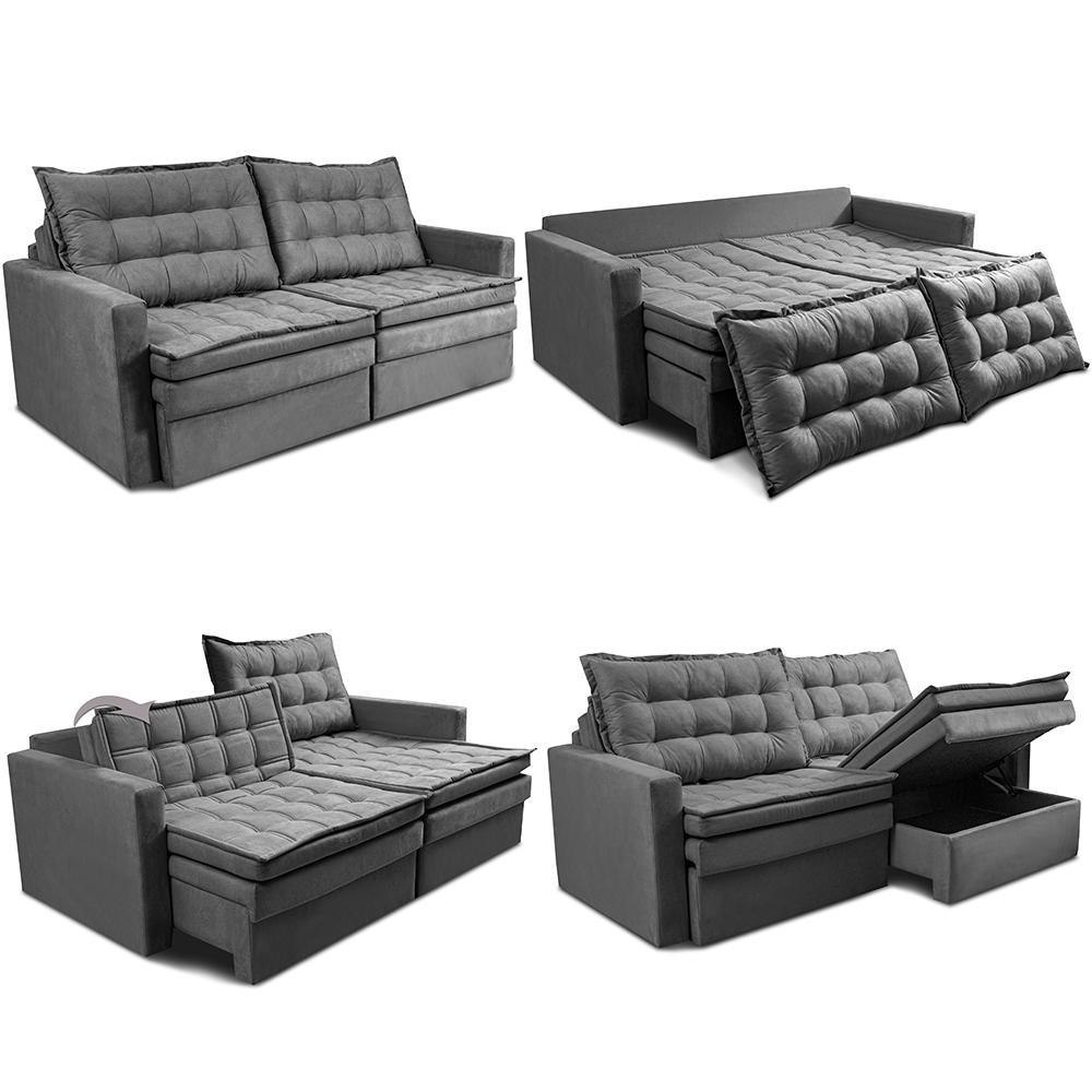 Sofá Sem Caixa Retrátil Baú 1,60m Cama inBox Secret Suede Velusoft Cinza - 2