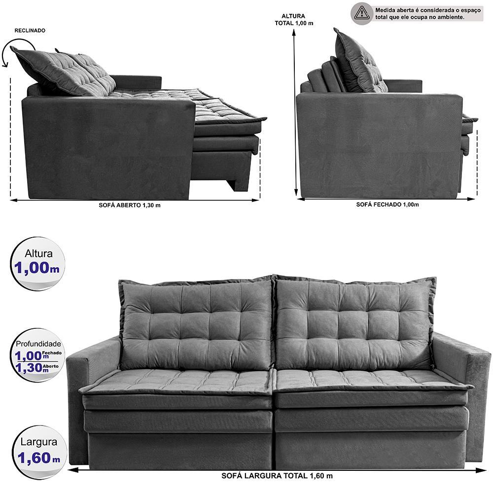Sofá Sem Caixa Retrátil Baú 1,60m Cama inBox Secret Suede Velusoft Cinza - 3
