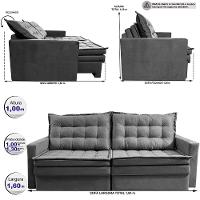 Sofá Sem Caixa Retrátil Baú 1,60m Cama inBox Secret Suede Velusoft Cinza - 3