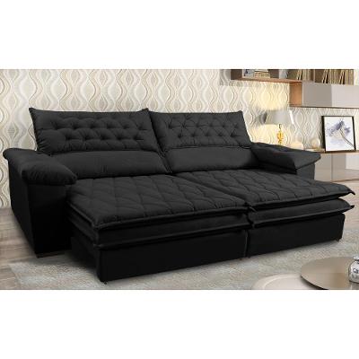 Sofá Retrátil e Reclinável Molas Ensacadas Cama inBox Botonê 2,32m Espuma Viscoelástico Suede Preto