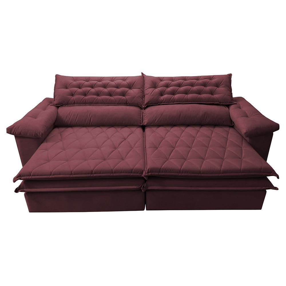 Sofá Retrátil e Reclinável Molas Ensacadas Cama inBox Botonê 2,52m Espuma Viscoelástico Suede Vinho - 5