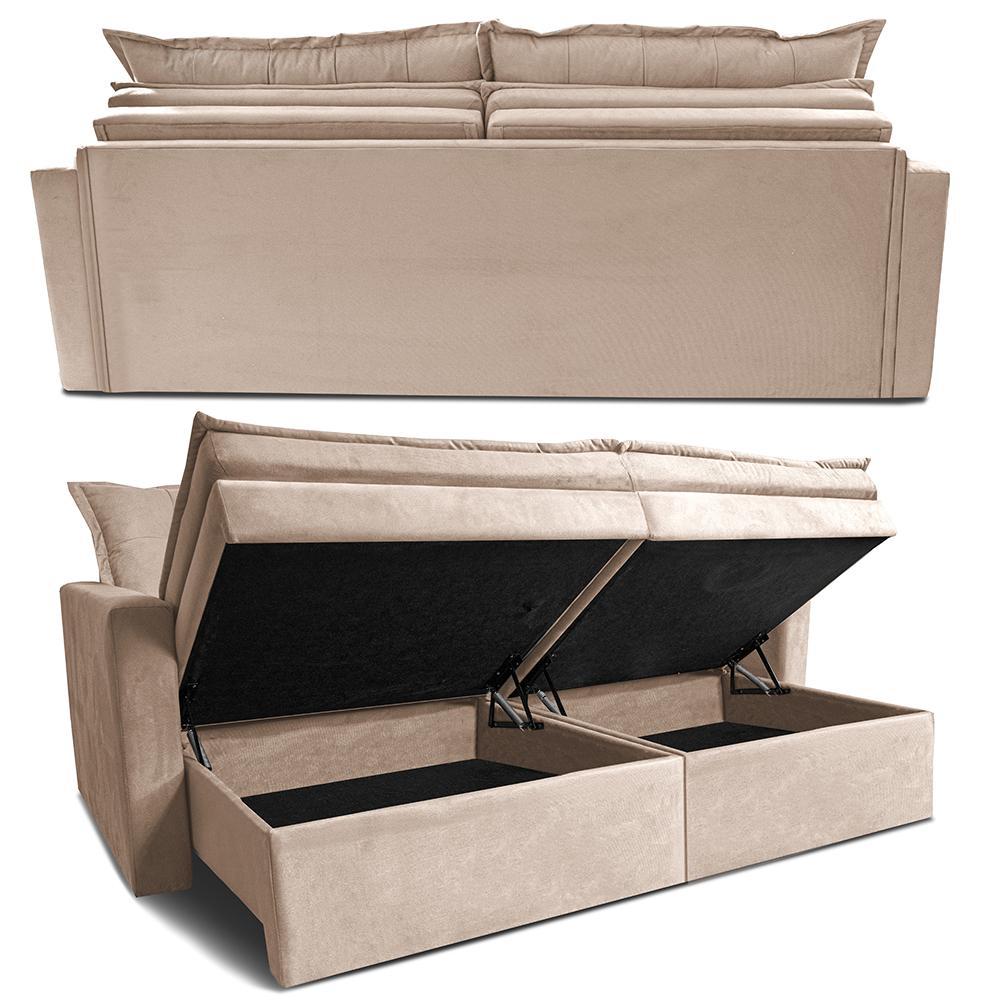 Sofá Sem Caixa Retrátil Baú 1,60m Cama inBox Secret Suede Velusoft Bege - 7