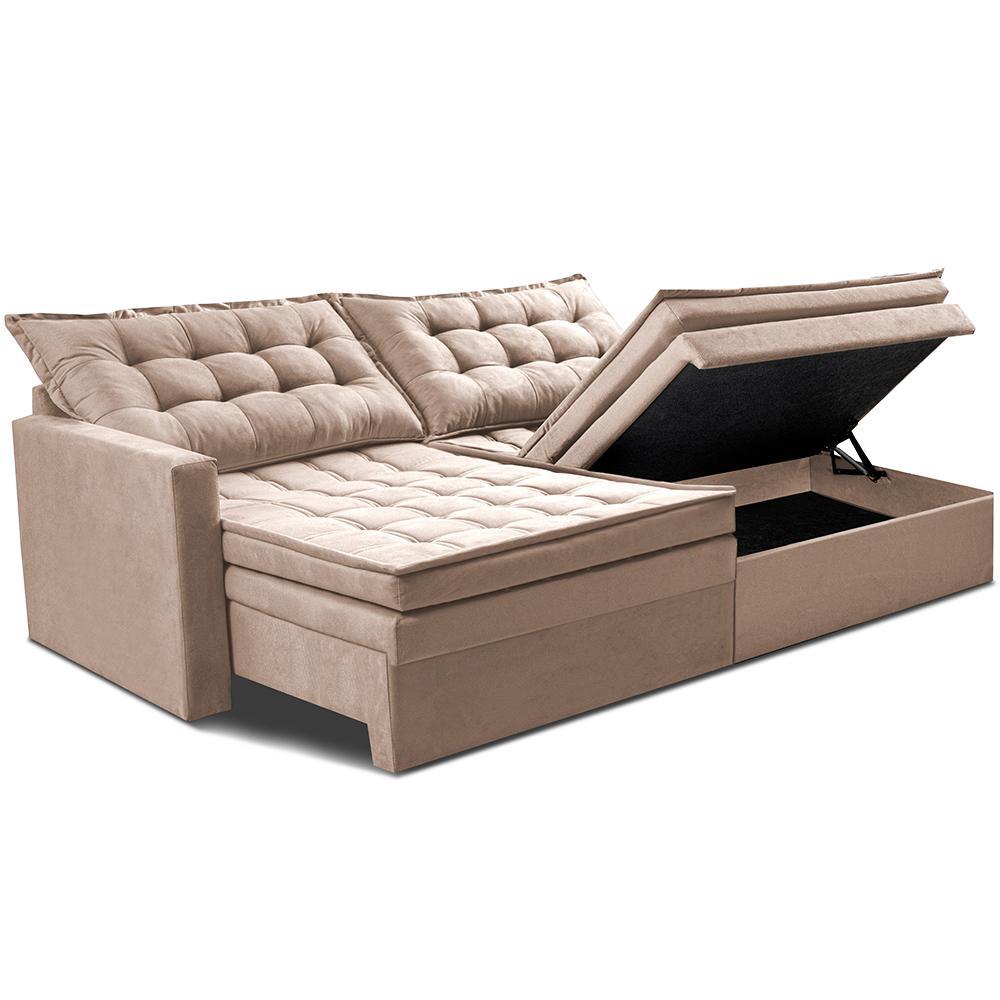 Sofá Sem Caixa Retrátil Baú 1,60m Cama inBox Secret Suede Velusoft Bege - 8