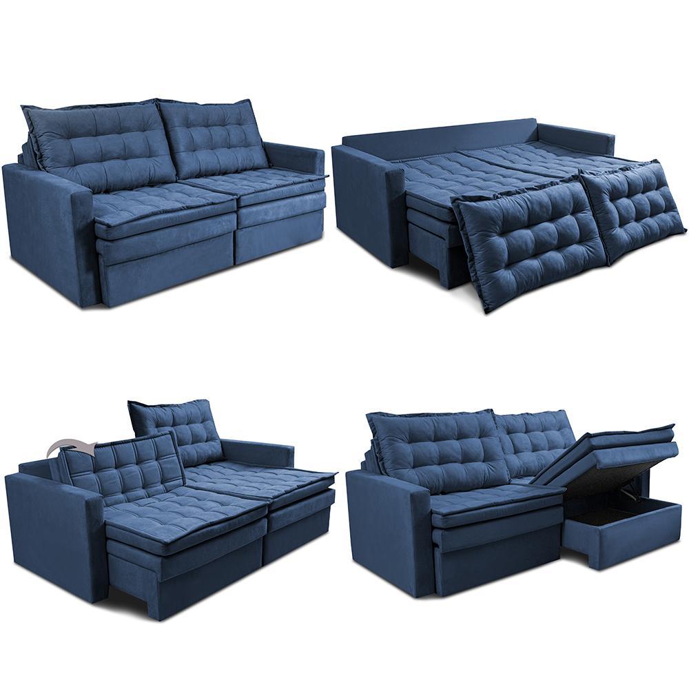 Sofá Sem Caixa Retrátil Baú 1,60m Cama inBox Secret Suede Velusoft Azul - 2
