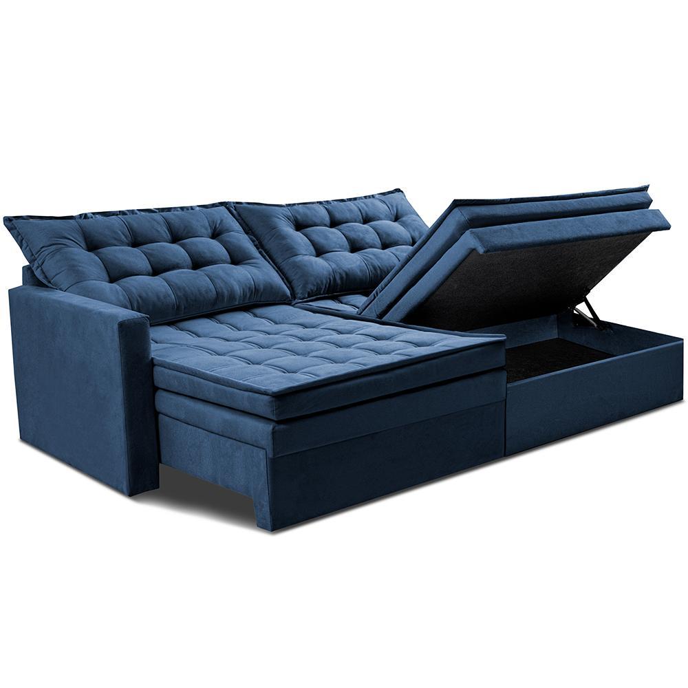 Sofá Sem Caixa Retrátil Baú 1,60m Cama inBox Secret Suede Velusoft Azul - 8